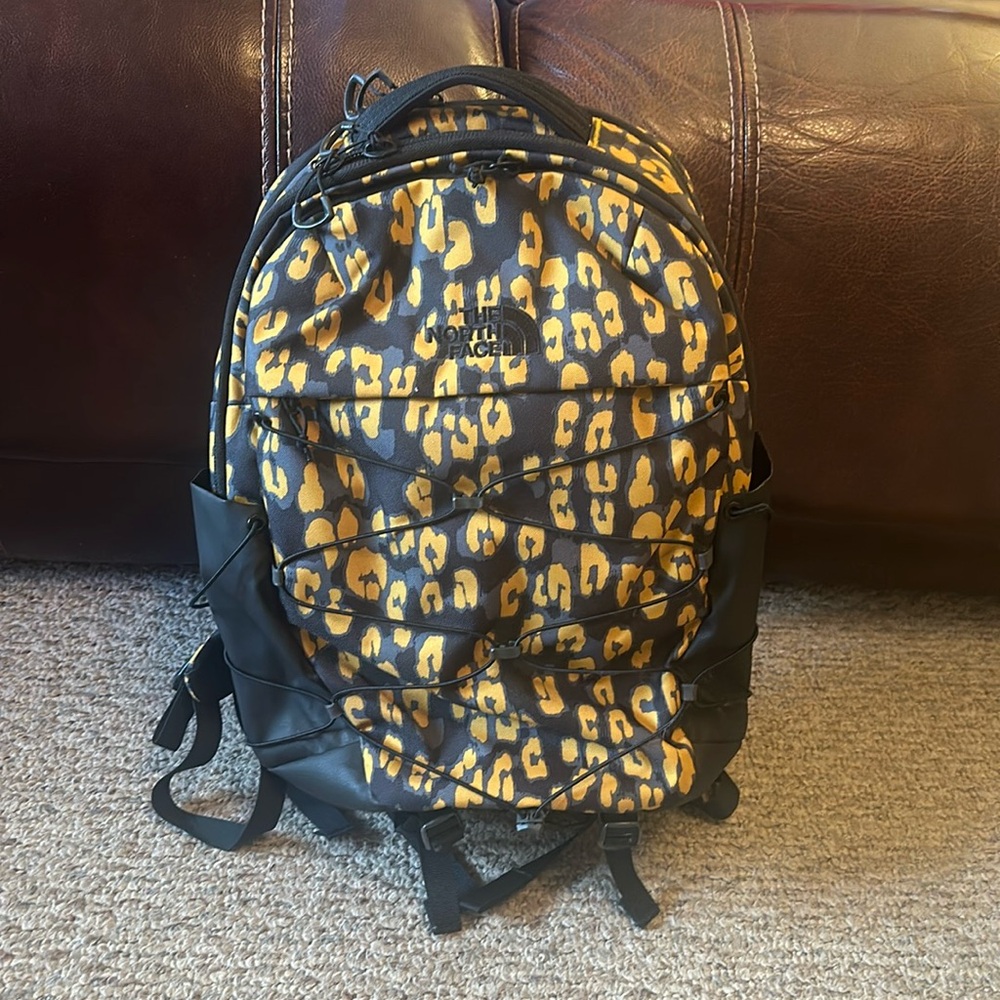 The North Face leopard backpack